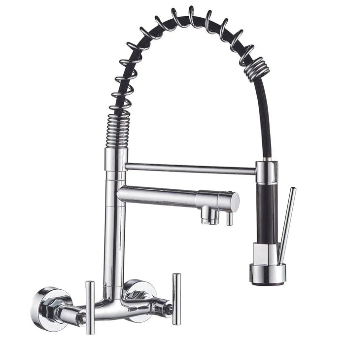 Milano Manila Wall Mounted Pull Out Kitchen Sink Mixer | Brass Sink Mixer | Kitchen Sink Faucet Tap Mixer For Lavatory Kitchen Sinks - Chrome