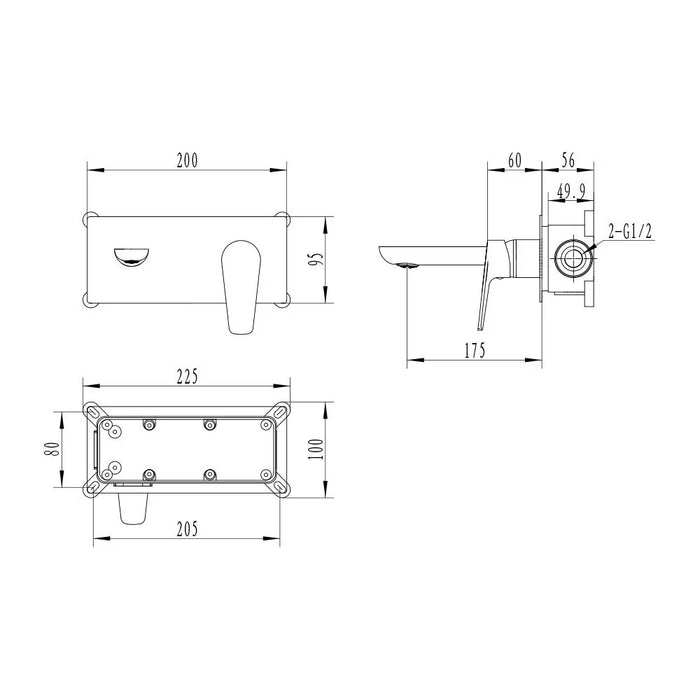 Milano Plus Bayz+ Wall Mounted Basin Mixer Tap with Elegant Design, Durable Brass Construction, Smooth Water Flow Control for Modern Bathrooms Matt Black