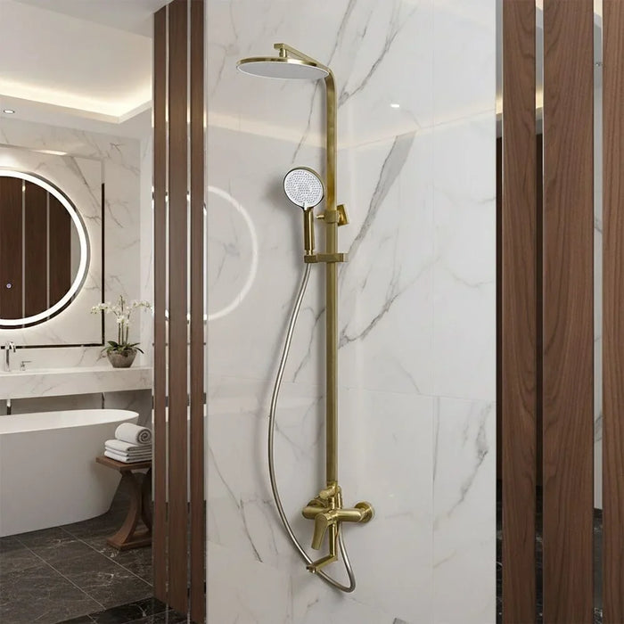 Milano Charming Rain Shower Panel - 3 Function Square Column Set in Matt Gold, Stainless Steel/Brass, DIY Installation, 7-Year Warranty, Elegant Indoor Shower Experience