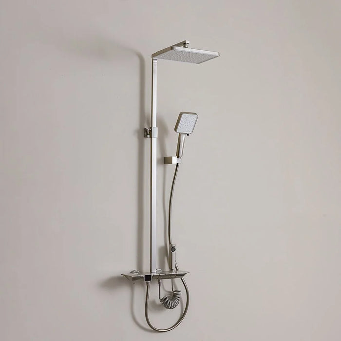 Milano Queen Plus Rain Shower - Brushed Nickel Solid Stainless Steel Pressure Balancing Showerhead Mixer Wall Mounted Rainfall Shower System For Bathroom With Handheld Shower - (38X30X135) Cm