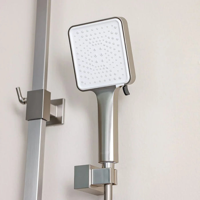 Milano Queen Plus Rain Shower - Brushed Nickel Solid Stainless Steel Pressure Balancing Showerhead Mixer Wall Mounted Rainfall Shower System For Bathroom With Handheld Shower - (38X30X135) Cm