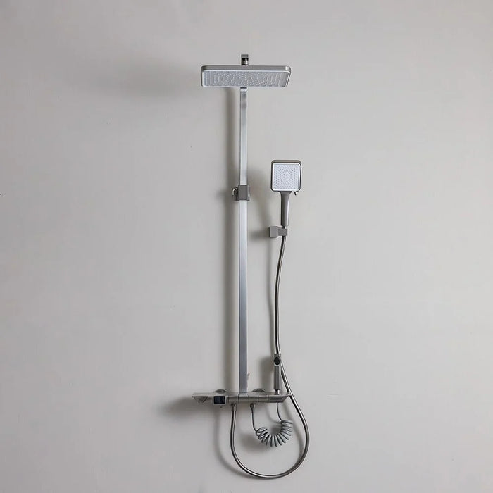 Milano Queen Plus Rain Shower - Brushed Nickel Solid Stainless Steel Pressure Balancing Showerhead Mixer Wall Mounted Rainfall Shower System For Bathroom With Handheld Shower - (38X30X135) Cm