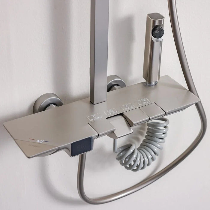Milano Queen Plus Rain Shower - Brushed Nickel Solid Stainless Steel Pressure Balancing Showerhead Mixer Wall Mounted Rainfall Shower System For Bathroom With Handheld Shower - (38X30X135) Cm