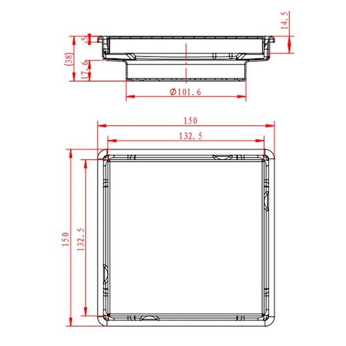 Milano Concealed Floor Drain - Stainless Steel 304, 150x150mm, 4" Drain Diameter, Chrome Finish, Sanitary Bath Valves & Drains, 5 Year Warranty