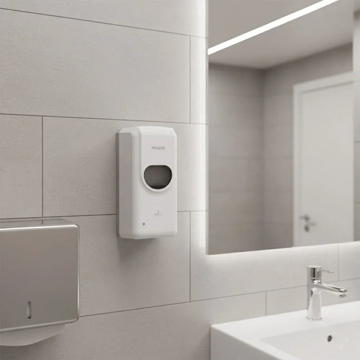 Milano Wall-Mounted Soap Dispenser White – Refillable Liquid Soap Pump for Bathroom & Kitchen Use | Sleek Modern Design, Durable ABS Material, Easy One-Hand Operation