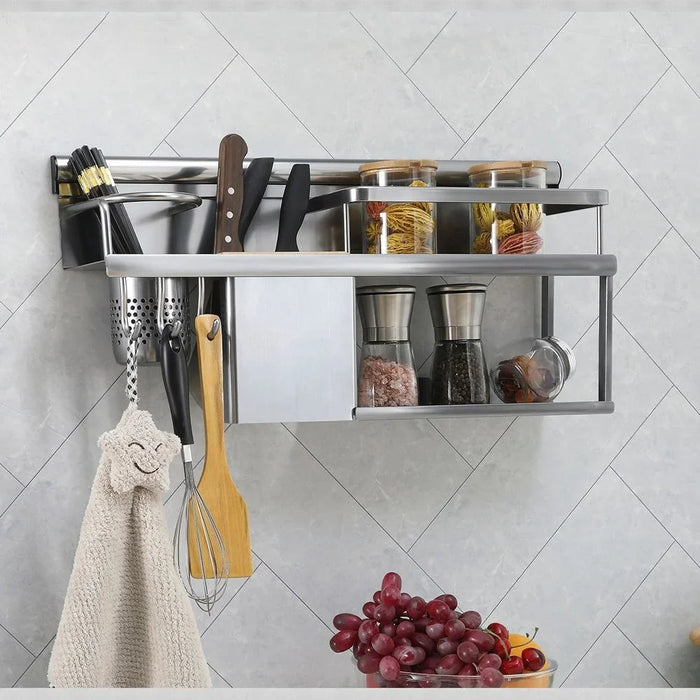 Milano Luxe Duoline Kitchen Rack Pro BM030 - Sanitary Stainless Steel, Grey, 28x61x15 cm, 2 Kg, DIY Kitchen Storage Solution, 1 Year Warranty - Ideal for Modern Kitchens