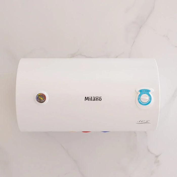 Milano Electric Water Heater Horizontal,50 Liter (13.21 Gallons) Indoor Point of Use Hot Water Heater,Energy Saver Waterproof  Water Heater For Bathroom Shower,1500W, 220-240V 50/60Hz, 450x558mm- White 50Liters