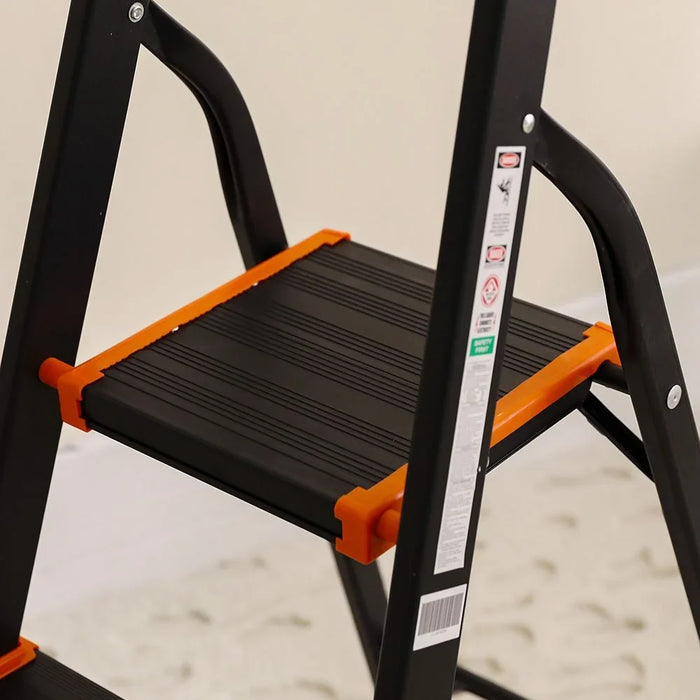 Milano Arnold 4-Step Household Ladder - Lightweight Aluminum Step Stool for Indoor & Outdoor Use - R16004 Black/Orange - Easy to Use, No Installation Required