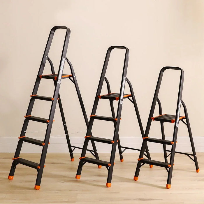 Milano Arnold 4-Step Household Ladder - Lightweight Aluminum Step Stool for Indoor & Outdoor Use - R16004 Black/Orange - Easy to Use, No Installation Required
