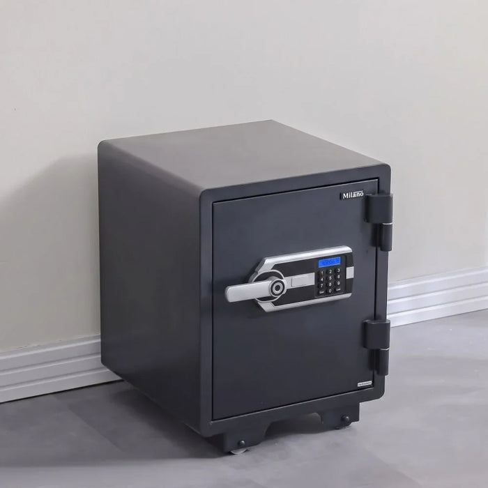 Milano Fireproof Safe with Fingerprint Lock - 600x480x470mm, Alloy Steel, 92kg, 1 Year Warranty, Secure Storage for Valuables, No Installation Required, Black