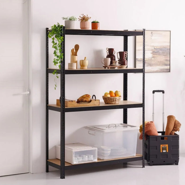 Milano 4 Layer Steel Shelf with MDF Board - Heavy Duty Black Steel Storage Rack (120x45x180 cm) - 250kg Capacity - Ideal for Home & Office Organization