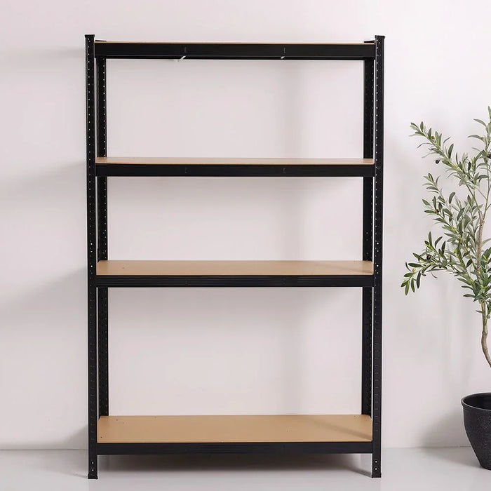 Milano 4 Layer Steel Shelf with MDF Board - Heavy Duty Black Steel Storage Rack (120x45x180 cm) - 250kg Capacity - Ideal for Home & Office Organization