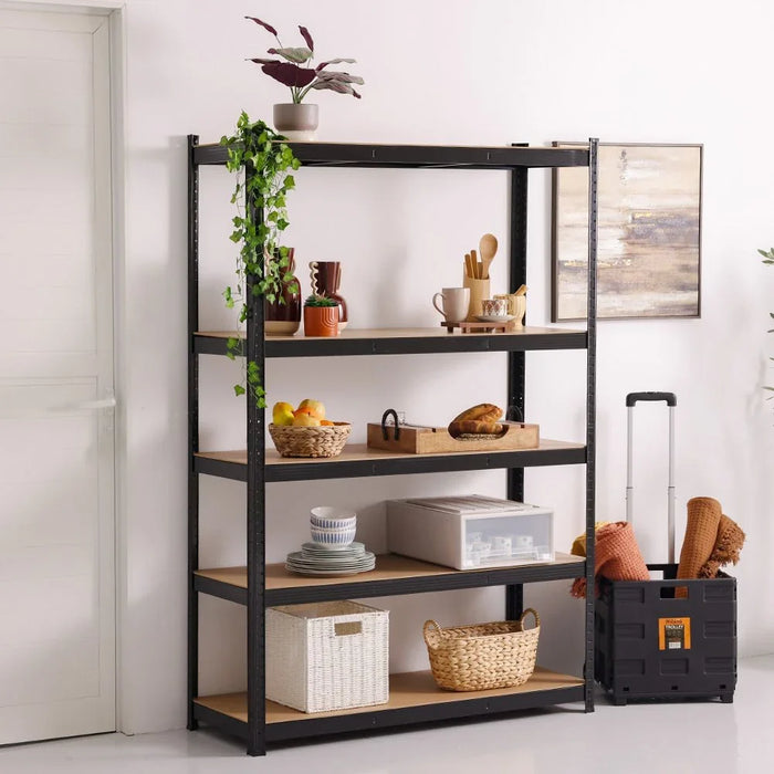 Milano 5 Layer Steel Shelf Adjustable Garage Storage Utility Rack Heavy Duty Shelves Organization Multipurpose Shelf Warehouse Basement Kitchen Living Room pantry With Mdf Board (120X45X180) 250Kgx5