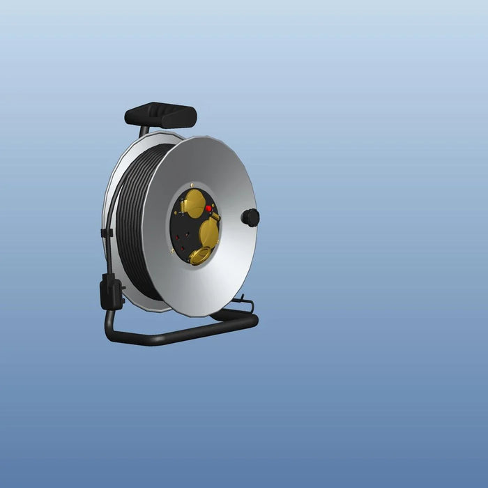 Milano 25m Heavy Duty Extension Reel 13A 3-Way, Silver Metal And Copper Power Cable Reel