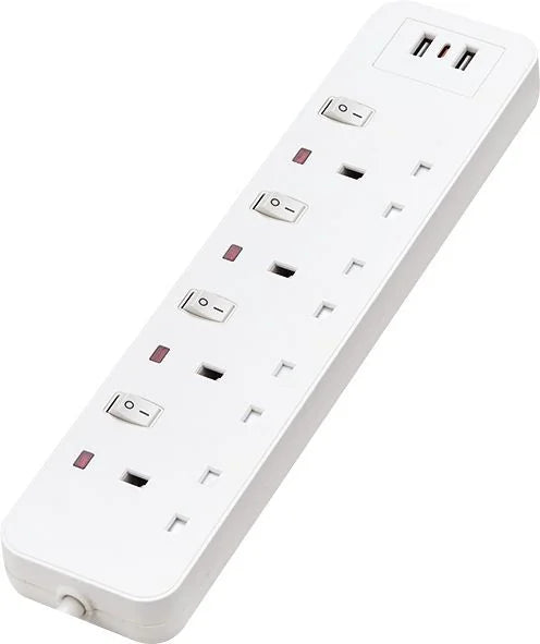 Milano 3M 4 Socket Extension with USB Ports