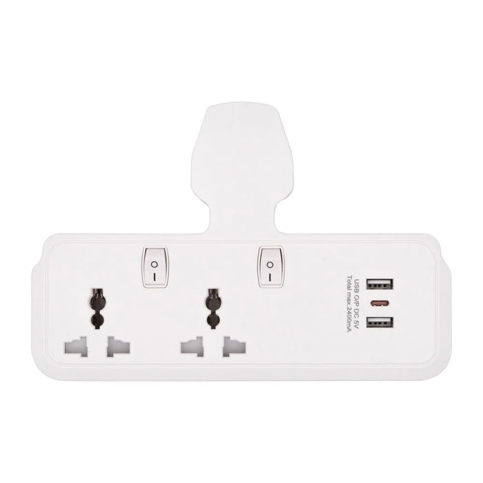 Milano 2 Universal Socket Adaptor With USB A And USB C, White PC Copper Charging Adaptor