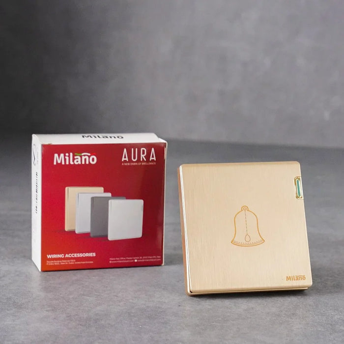 Milano Bell Switch Push Button For Doorbell Switch With Bell Symbol Aura Gld