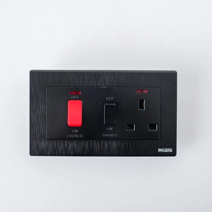 Milano Cooker Unit Wall Mounted Cooker Outlet Switch With On And Off For Modern Home Aura Blk