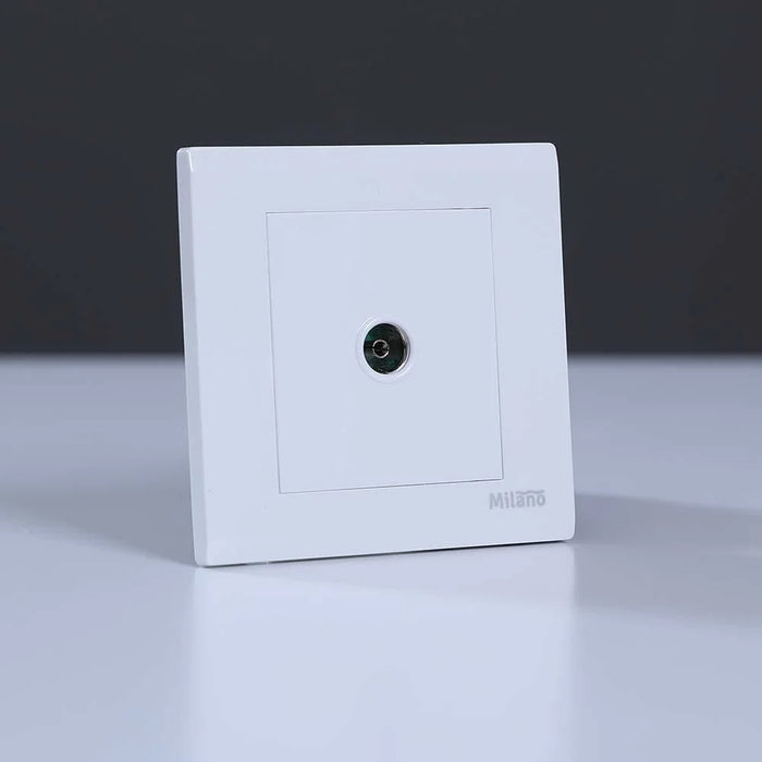 TV Outlet Switch With Metallic Plate White Standard