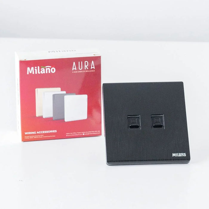 Milano Dual Data Outlet Network Socket Insert Keystone Jack Faceplate For Home Appliances Computers Telephones Blk