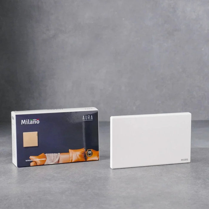 Milano Blank Plate 3X6 Aura Switch - Fire Retardant PC Material, Brushed White Finish, Durable Silver Point Red Copper, Phosphor Copper, 25 Years Warranty - Electrical Switches & Sockets