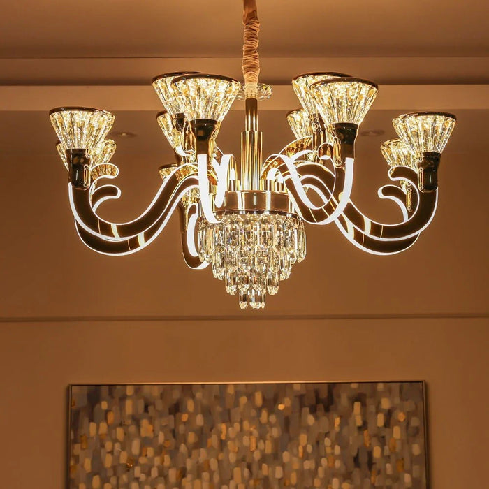 Danube Home Casablanca Traditional Chandelier For Living Room| 6- Lights Indoor Lighting Fixture With LED-Lights (Included)| Metal Frame With Rose Gold & Clear Finish| L78xW78xH46cm (1 Year Warranty)