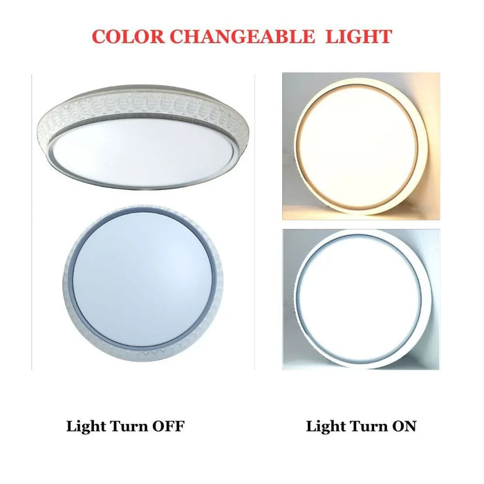 Danube Home Maha Modern Flushmount For Bed Room| Ceiling Light With Inbuilt LED| 96W Dimmable Flush Mount Light | Ceiling Lamp| L50xW50xH9cm|Round Iron Frame, White Grey (1 Year Warranty)
