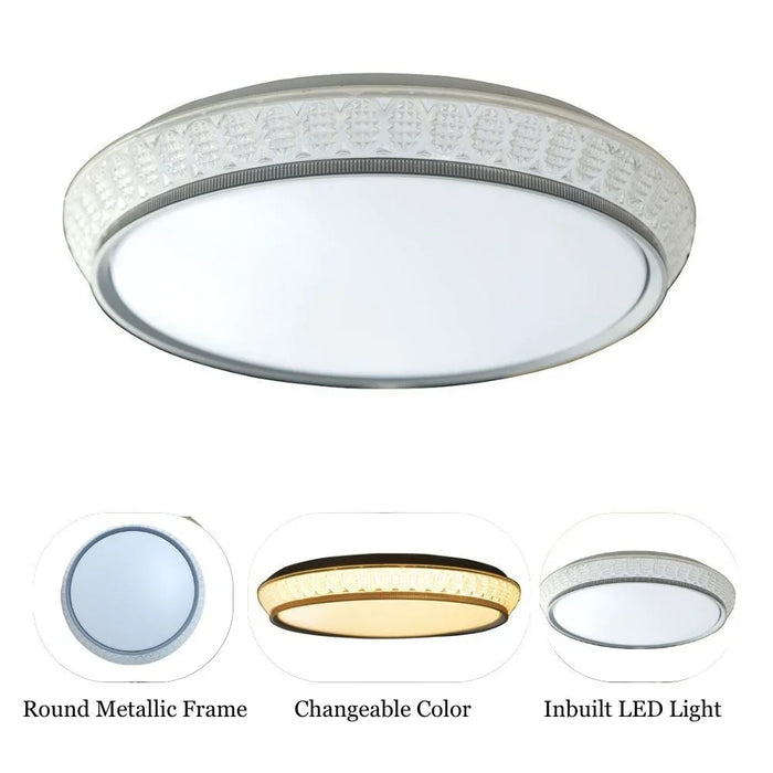 Danube Home Maha Modern Flushmount For Bed Room| Ceiling Light With Inbuilt LED| 96W Dimmable Flush Mount Light | Ceiling Lamp| L50xW50xH9cm|Round Iron Frame, White Grey (1 Year Warranty)
