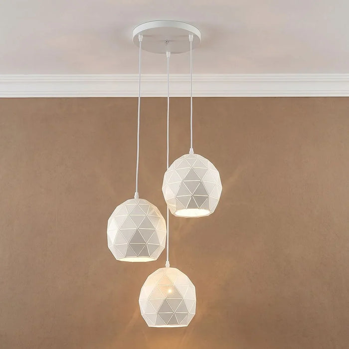 White Metal Chandelier - 3 Pendant Lights