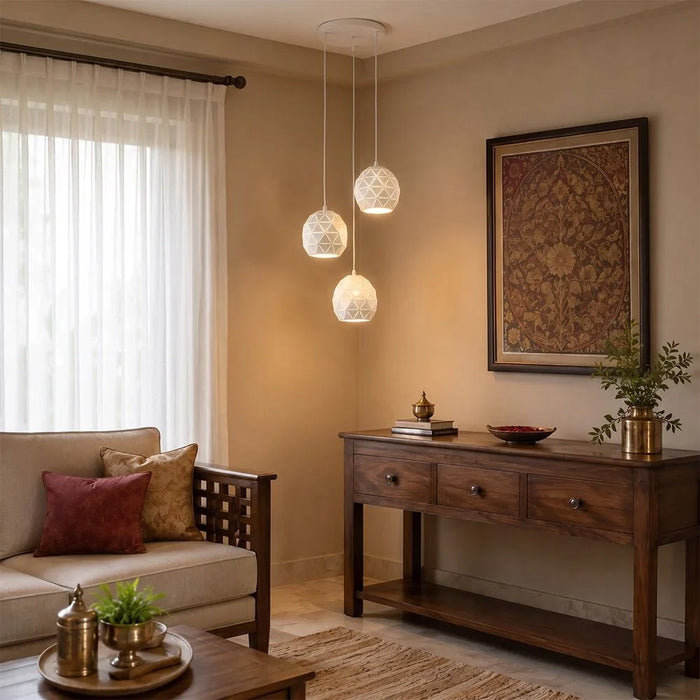 White Metal Chandelier - 3 Pendant Lights