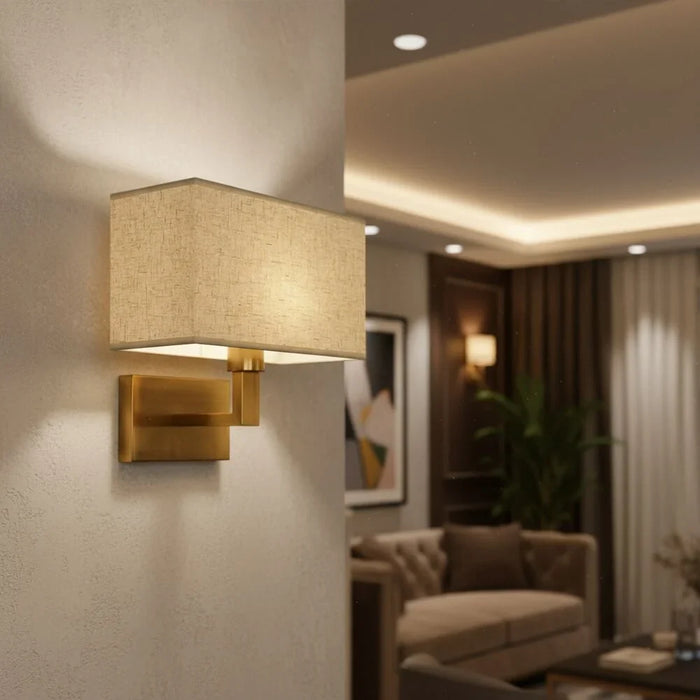 Danube Home Fabria Beige Wall Lamp, Metal And Fabric E27 Indoor Wall Light For Bedroom Living Room Dining Area