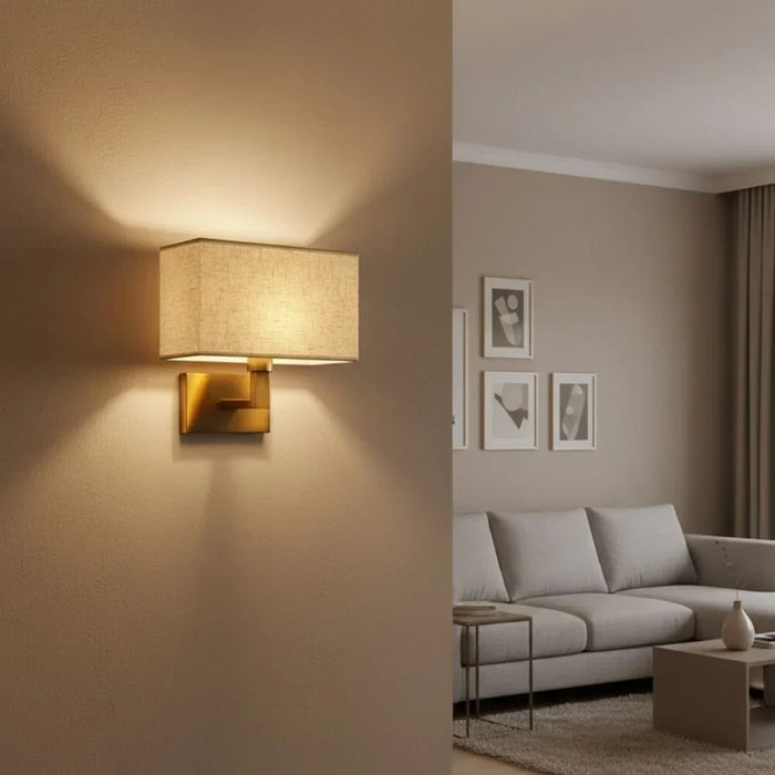 Danube Home Fabria Beige Wall Lamp, Metal And Fabric E27 Indoor Wall Light For Bedroom Living Room Dining Area