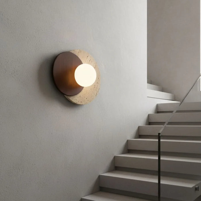 Lyra Travertine Wall Lamp Contemporary Indoor Wall Lamps Wall Mounted Lanterns G9 Modern Design Indoor Lighting For Bedroom Dining Living Room L25xW25xH25cm-White Brown