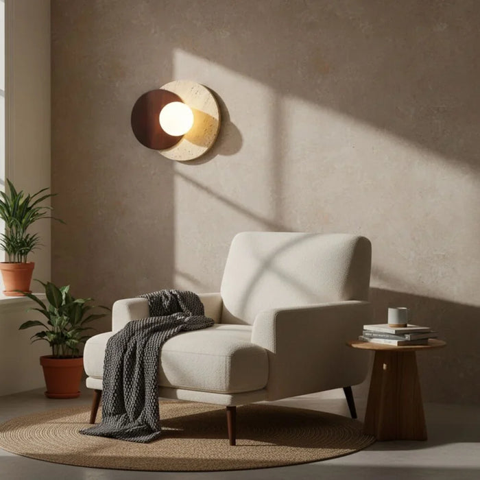 Lyra Travertine Wall Lamp Contemporary Indoor Wall Lamps Wall Mounted Lanterns G9 Modern Design Indoor Lighting For Bedroom Dining Living Room L25xW25xH25cm-White Brown