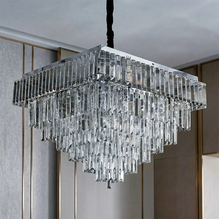 Aria LED Crystal Chandelier 3 Color Dimmable Lights 60cm Contemporary Pendant Lamps Hanging Lanterns Built in LED Modern Design Indoor Lighting For Bedroom L60xW60xH149cm-Chrome