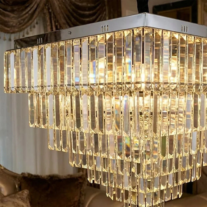 Aria LED Crystal Chandelier 3 Color Dimmable Lights 60cm Contemporary Pendant Lamps Hanging Lanterns Built in LED Modern Design Indoor Lighting For Bedroom L60xW60xH149cm-Chrome
