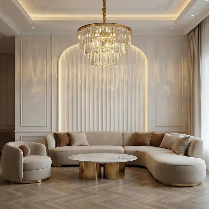 Aura 14 Lights Crystal Chandelier 75cm Contemporary Pendant Lamps Hanging Lanterns E14 Bulb Base Modern Design Indoor Lighting For Living Room L75xW75xH174cm-Chrome