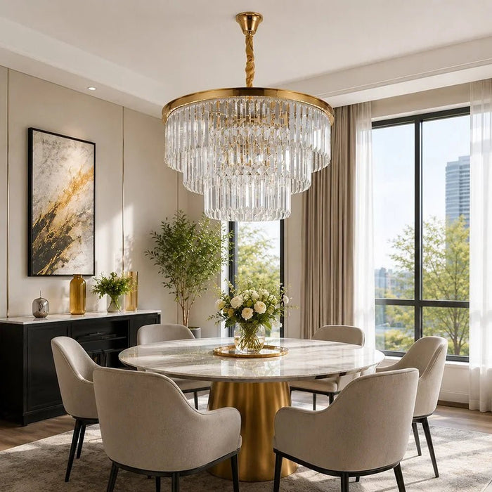 Aura 18 Lights Crystal Chandelier 100cm Contemporary Pendant Lamps Hanging Lanterns E14 Bulb Base Modern Design Indoor Lighting For Living Room L100xW100xH181cm-Gold