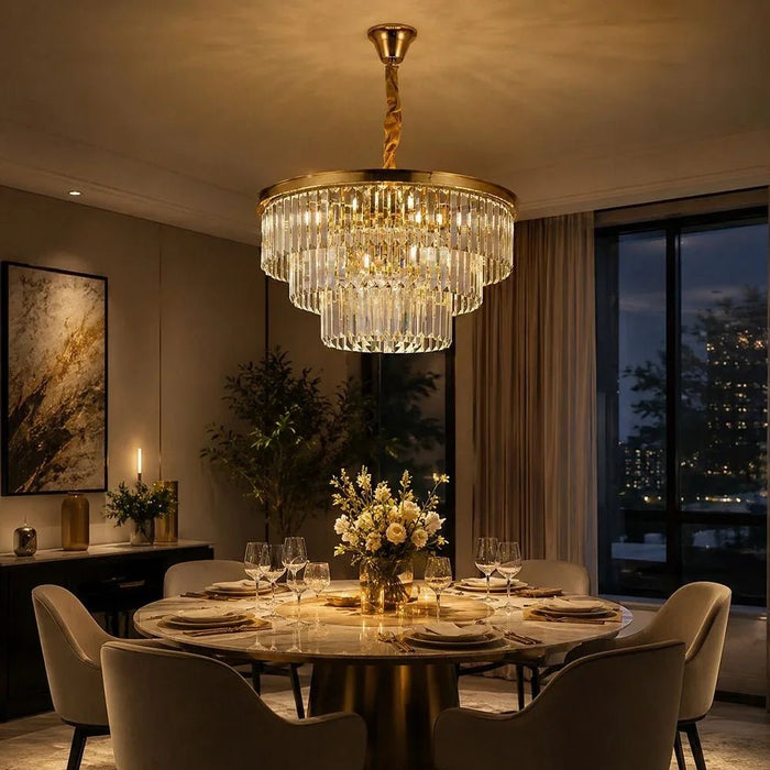 Aura 18 Lights Crystal Chandelier 100cm Contemporary Pendant Lamps Hanging Lanterns E14 Bulb Base Modern Design Indoor Lighting For Living Room L100xW100xH181cm-Gold