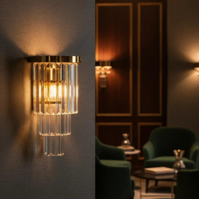 Aura Crystal Wall Lamp 36cm Contemporary Indoor Wall Lamps Wall Mounted Lanterns E14 Bulb Base Modern Design Indoor Lighting For Bedroom Dining Living Room L30xW30xH40cm-Chrome