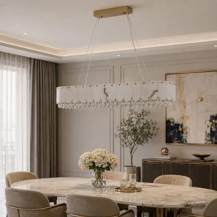 Lucia LED Chandelier - Marble & Crystal - White & Gold