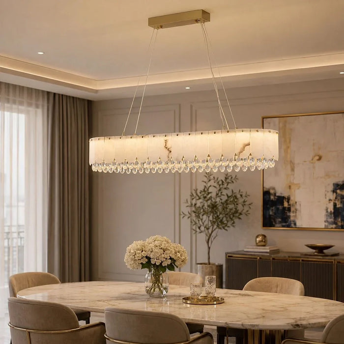 Lucia LED Chandelier - Marble & Crystal - White & Gold