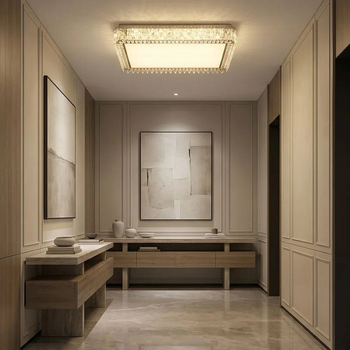 Danube Home Nasrin Chrome LED Ceiling Lamp 110cm, Acrylic And Stainless Steel Flushmount For Modern Indoor Lighting
