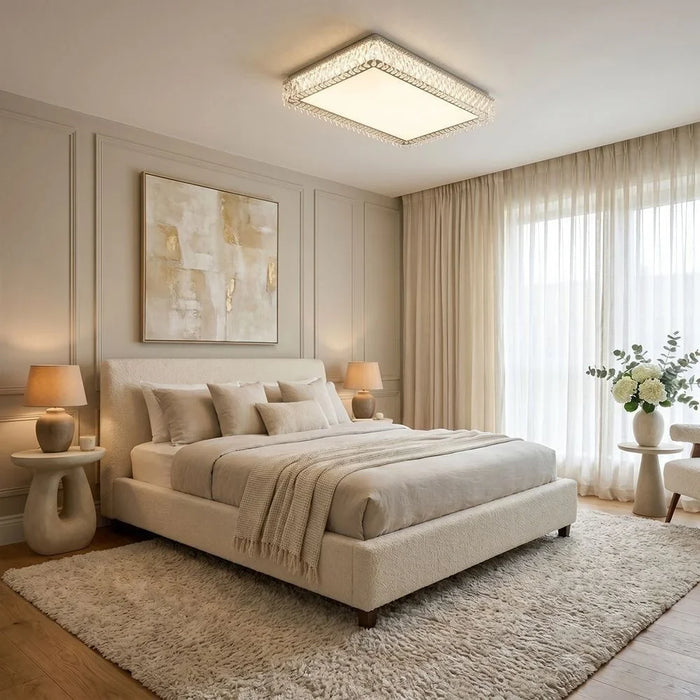 Danube Home Nasrin Chrome LED Ceiling Lamp 110cm, Acrylic And Stainless Steel Flushmount For Modern Indoor Lighting