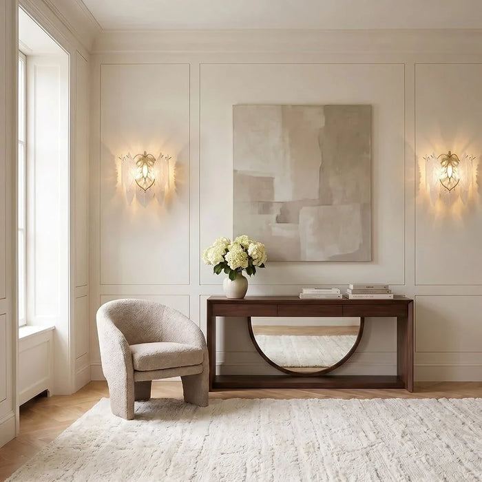 Danube Home Abels 2-Light Gold Modern Wall Lamp, Glass And Stainless Steel Sconce For Bedroom And Hallway Decor