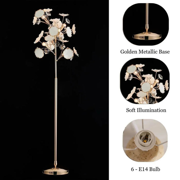 Roma Floor Lamp Ceramic+Metal+Crystal D60 Xh120X W60 E14 Golden