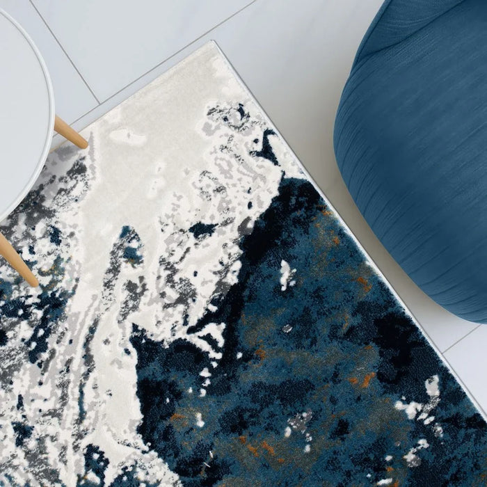 Harmony Modern Distressed Rug | Washable Modern Rugs Style | Polypropylene + Polyester Area Rug Floor Covering | Indoor Carpet For Living Room Dining Bedroom 160X230cm-Blue