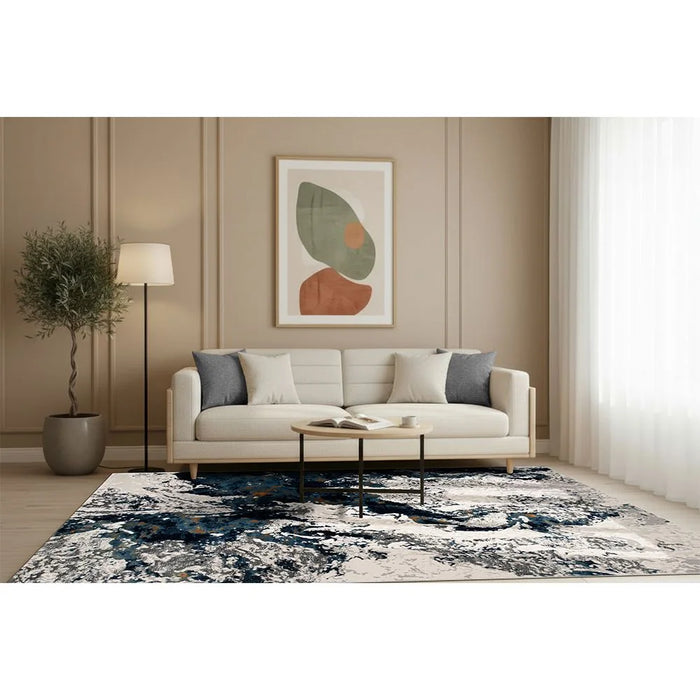 Harmony Modern Distressed Rug | Washable Modern Rugs Style | Polypropylene + Polyester Area Rug Floor Covering | Indoor Carpet For Living Room Dining Bedroom 160X230cm-Blue