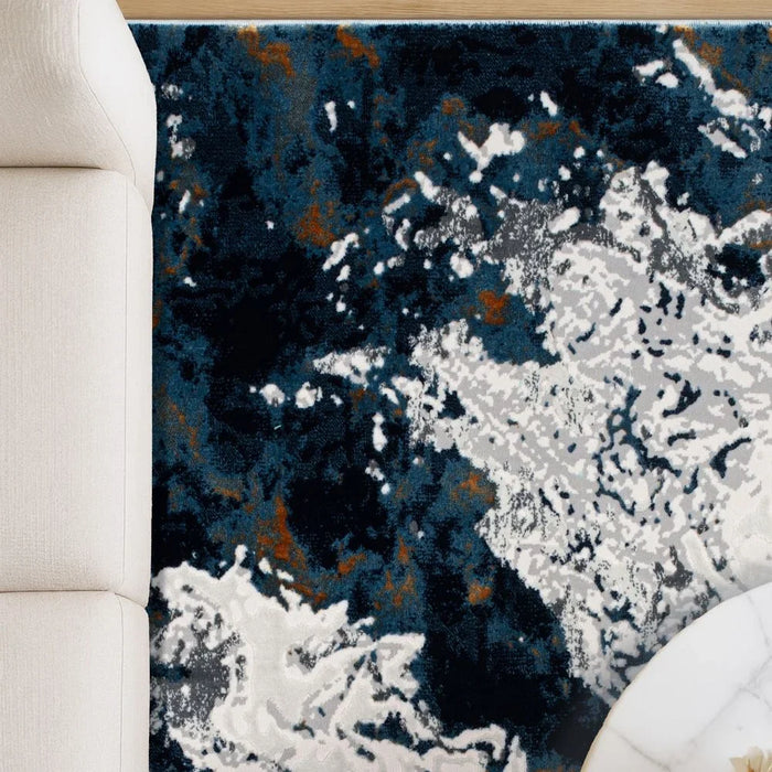 Harmony Modern Distressed Rug | Washable Modern Rugs Style | Polypropylene + Polyester Area Rug Floor Covering | Indoor Carpet For Living Room Dining Bedroom 200X300cm-Blue