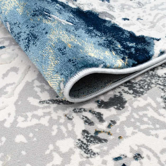 Harmony Modern Distressed Rug | Washable Modern Rugs Style | Polypropylene + Polyester Area Rug Floor Covering | Indoor Carpet For Living Room Dining Bedroom 240X340cm-Blue